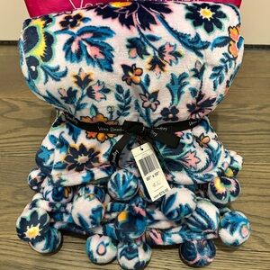 Vera Bradley Plush Throw Blanket with Pom Poms  NWT